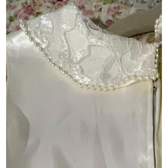 First Communion Dress Girls Size M White Sheer Lined Bows Peals Lace Satin Trim - Picture 16 of 16